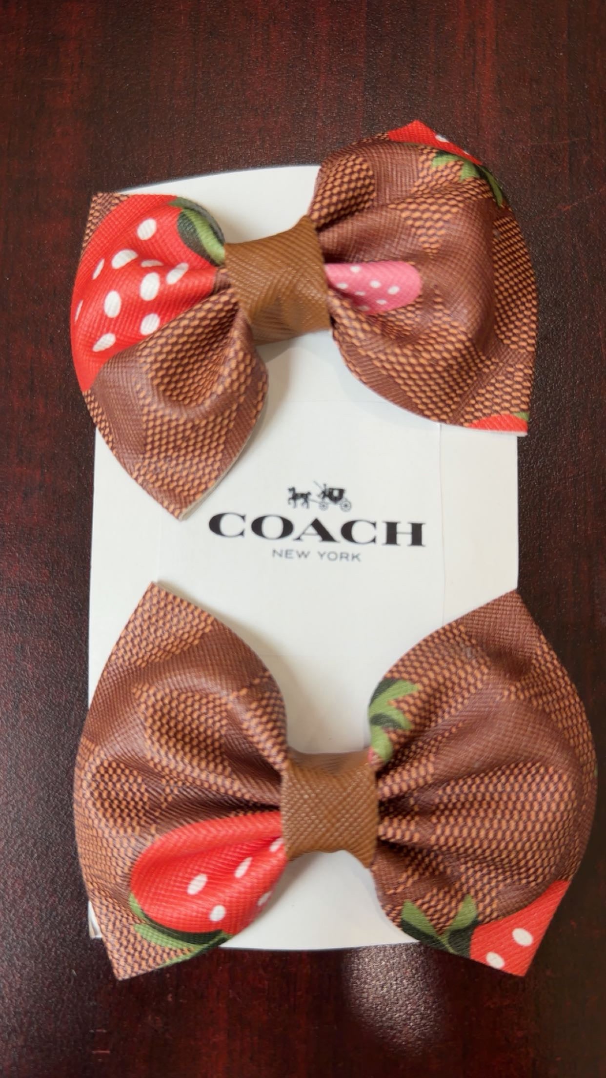 Brown Strawberry Pair of Bows