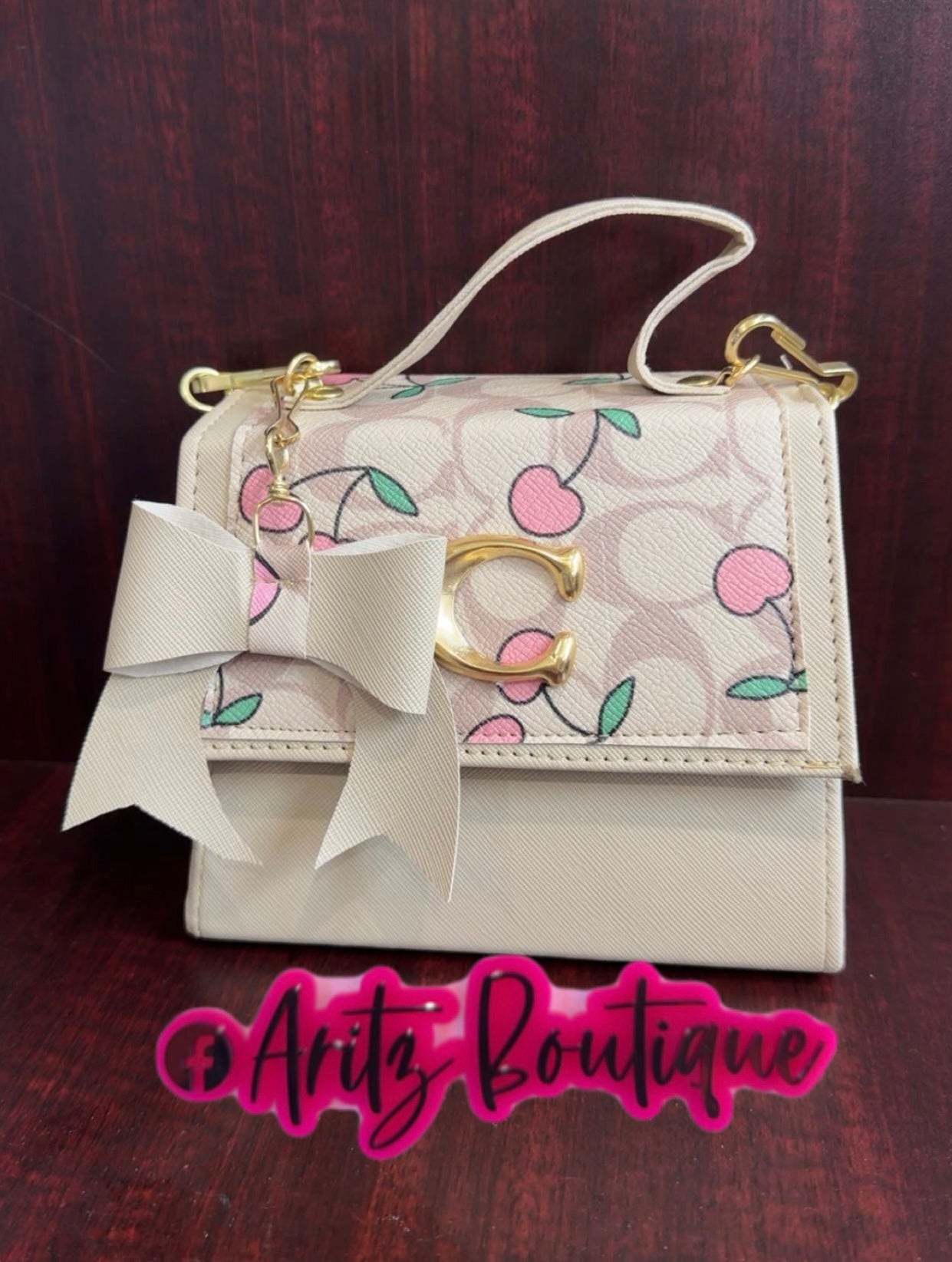 Tan/Pink Cherry Purse