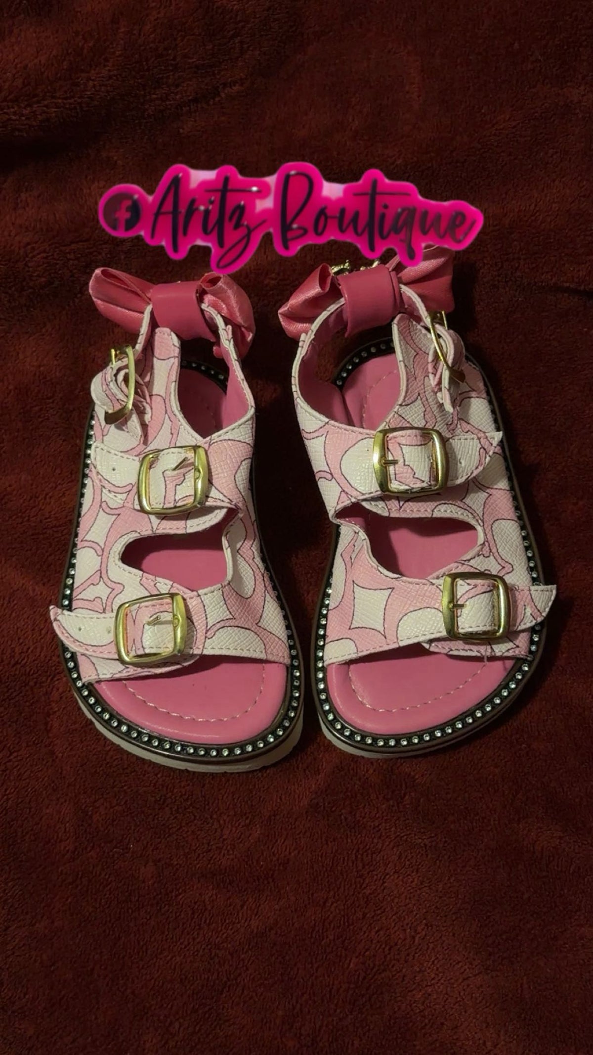 Pink/White C Rhinestone Sandals