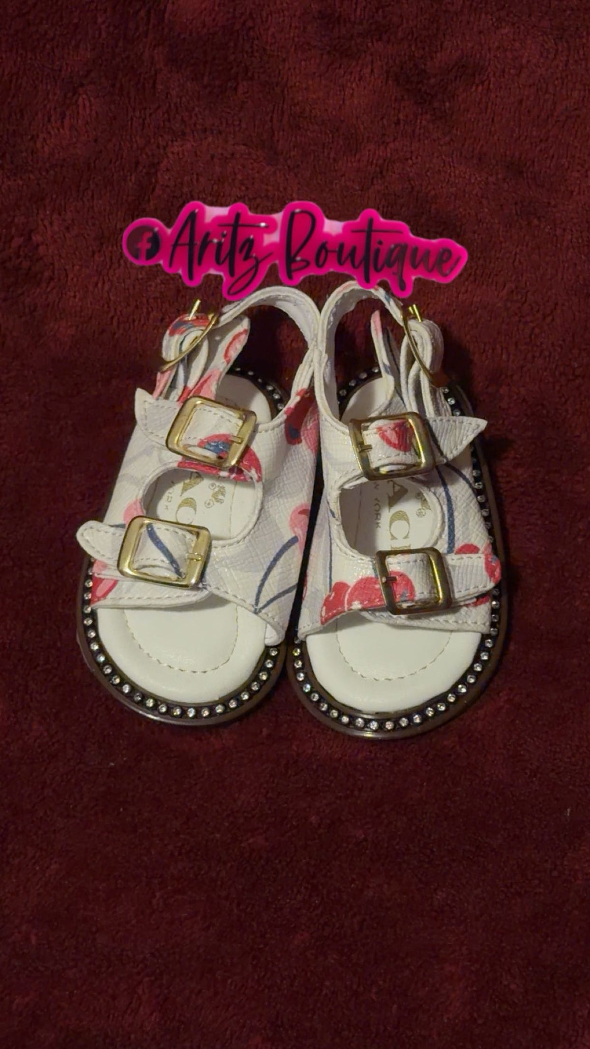 White Cherry Baby Rhinestone Sandals