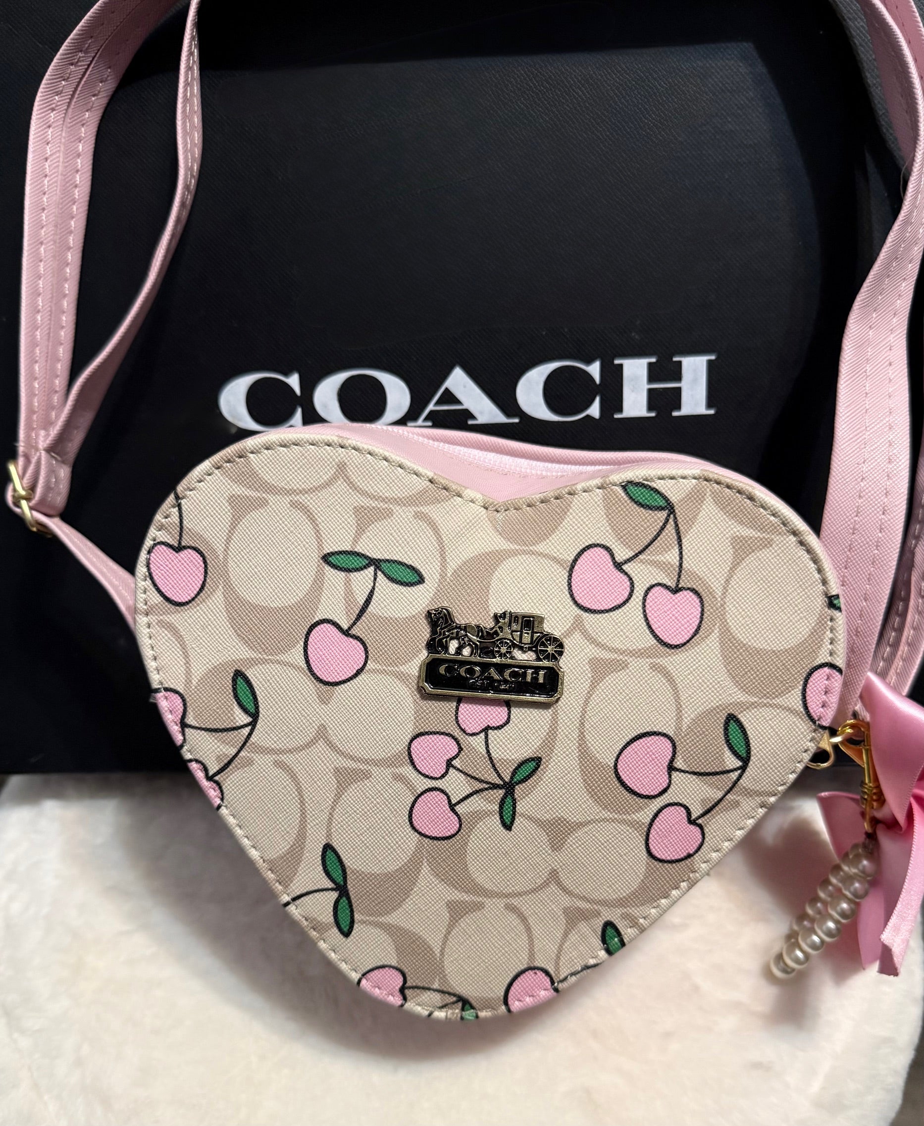 Pink Cherry Heart Purse