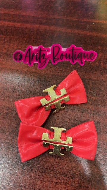 Red Leather Pair of Bows