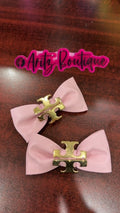 Pink Leather Pair of Bows