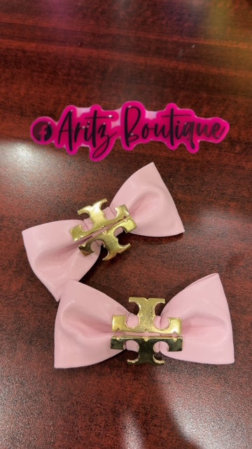 Pink Leather Pair of Bows