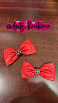 Red Leather Pair of Bows