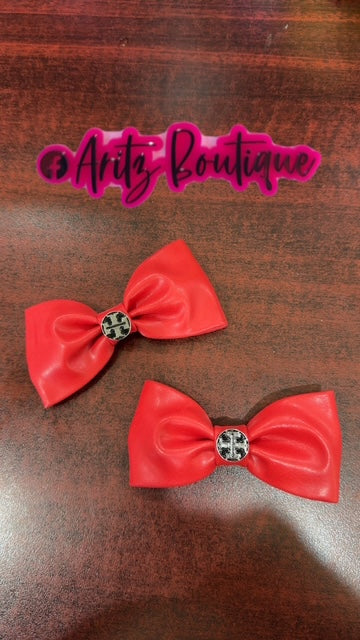 Red Leather Pair of Bows