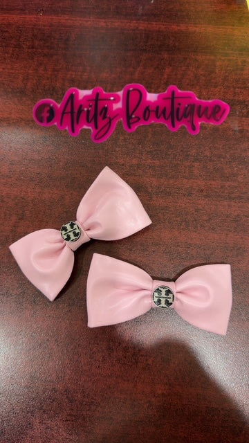 Pink Leather Pair of Bows